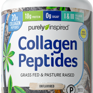 Polvo de proteína de colágeno puramente inspirado, péptidos de colágeno alimentados con pasto y criados en pastos, sin sabor, 23 porciones 454g